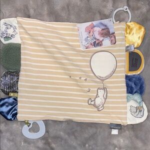 DEMDACO Activity Blankie – Tan & Blue Sensory Baby Comfort Toy